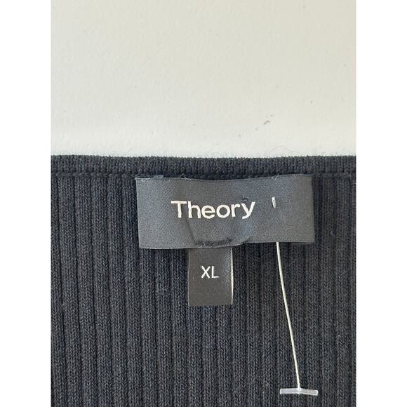 Theory Black Combo Scoop Neck Combo Crepe Tank Ribbed Bodice Peplum Stretch XL - Picture 3 of 7